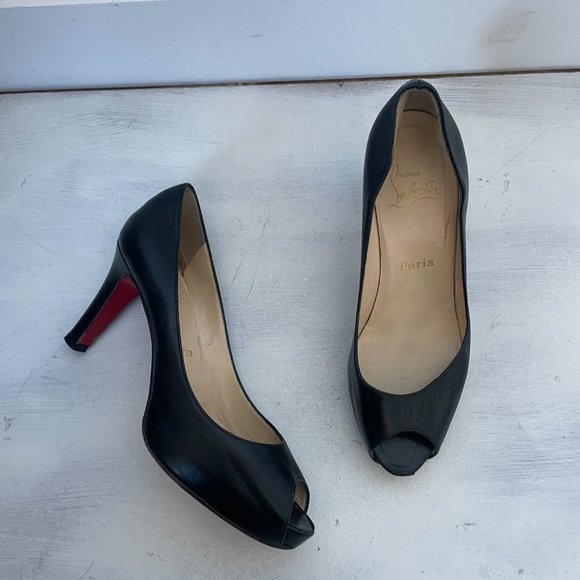 Christian Louboutin Very Prive Black Leather Peep Toe Pumps Heels - Picture 5 of 14